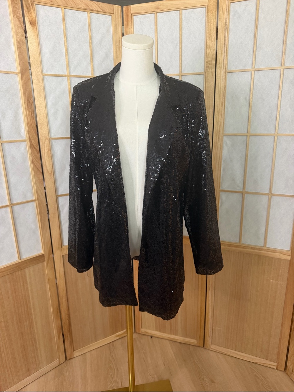 Cupshe Black Sequin Blazer with Notched Lapel - Picture 3 of 5